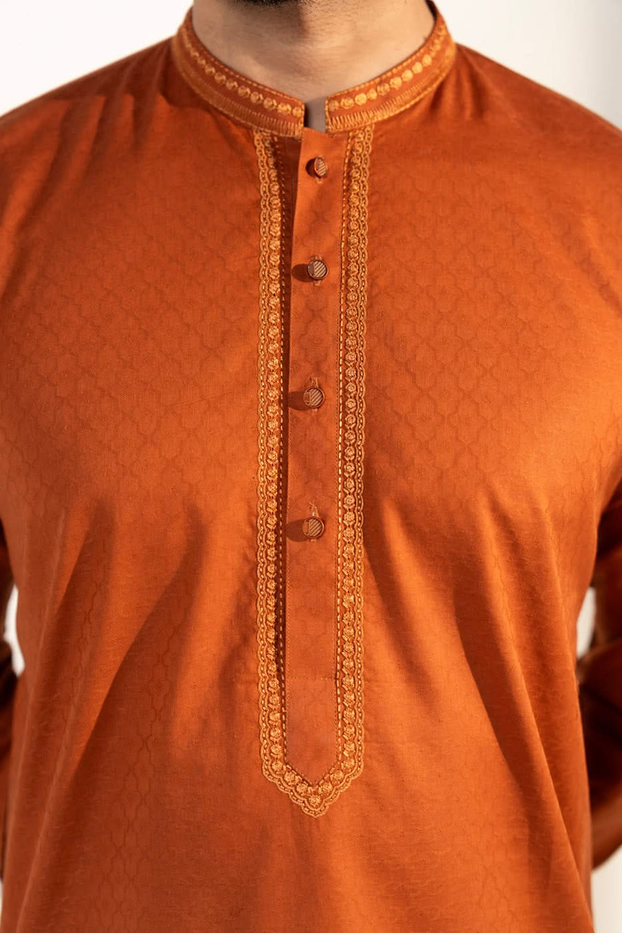 Jacquard Embroidered Kurta Band Collar