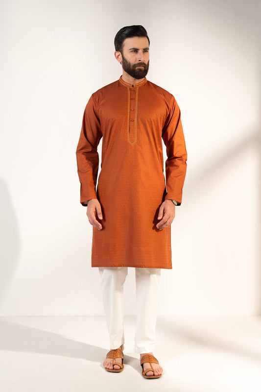 Mulberry Silk Jacquard Kurta Band Collar - Pehnaawaa