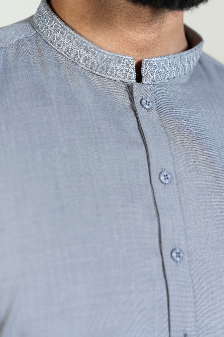 Slate Blue Silk Blend 2-Piece Kurta | Band Collar