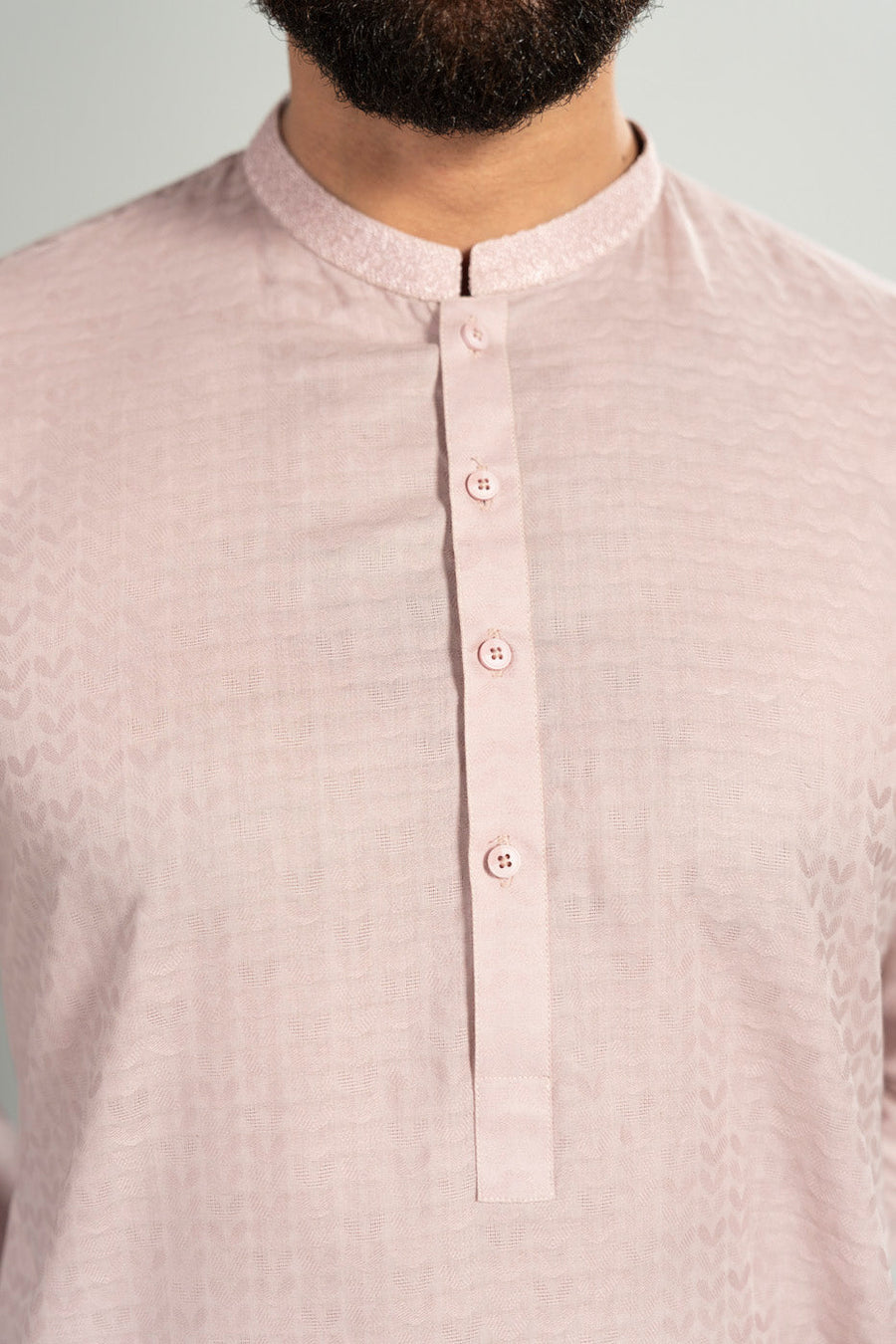 Dusty Rose Jacquard 2-Piece Kurta | Band Collar
