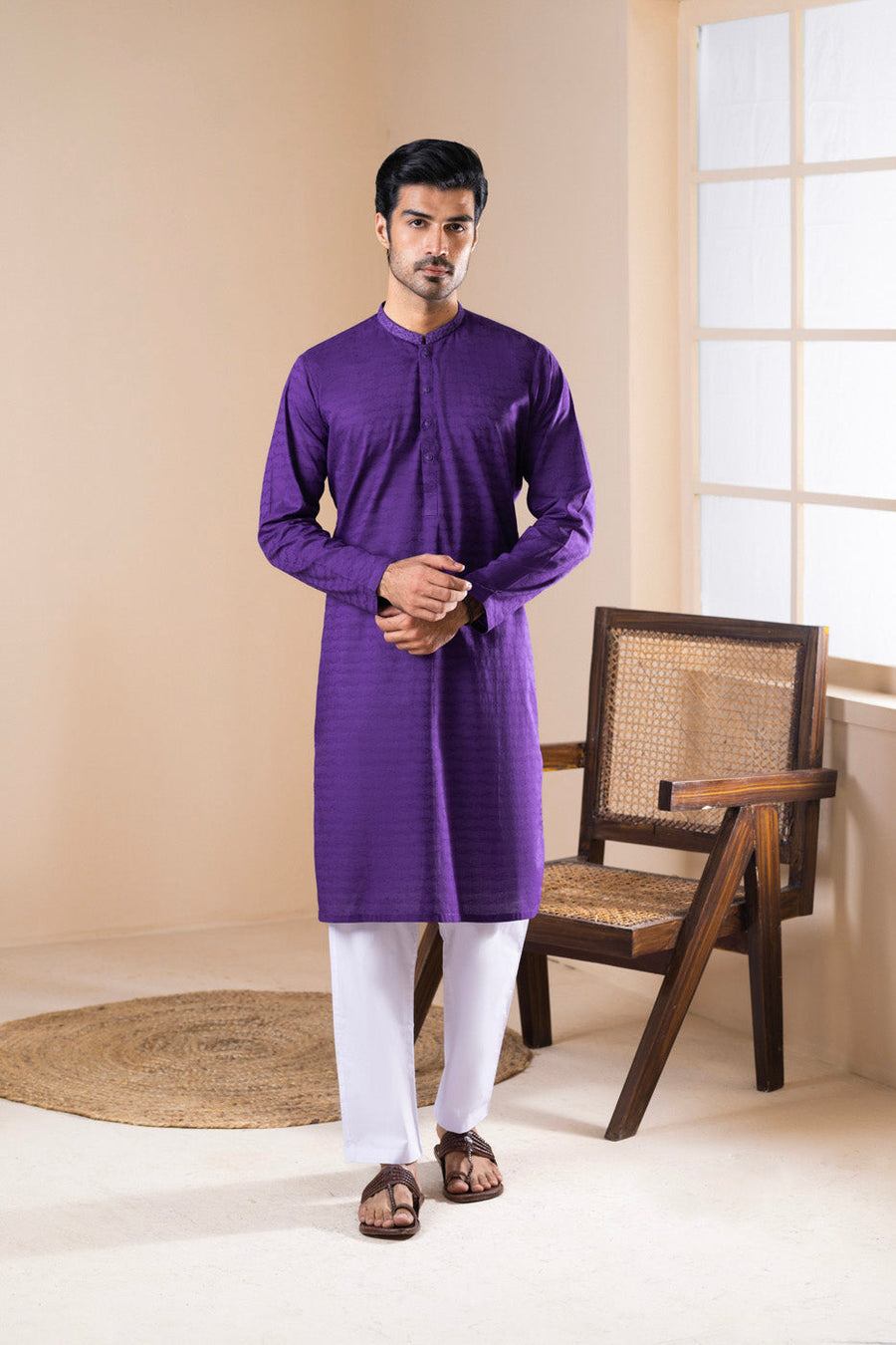 Plum Organic Cotton Kurta | Band Collar 2-Piece Set