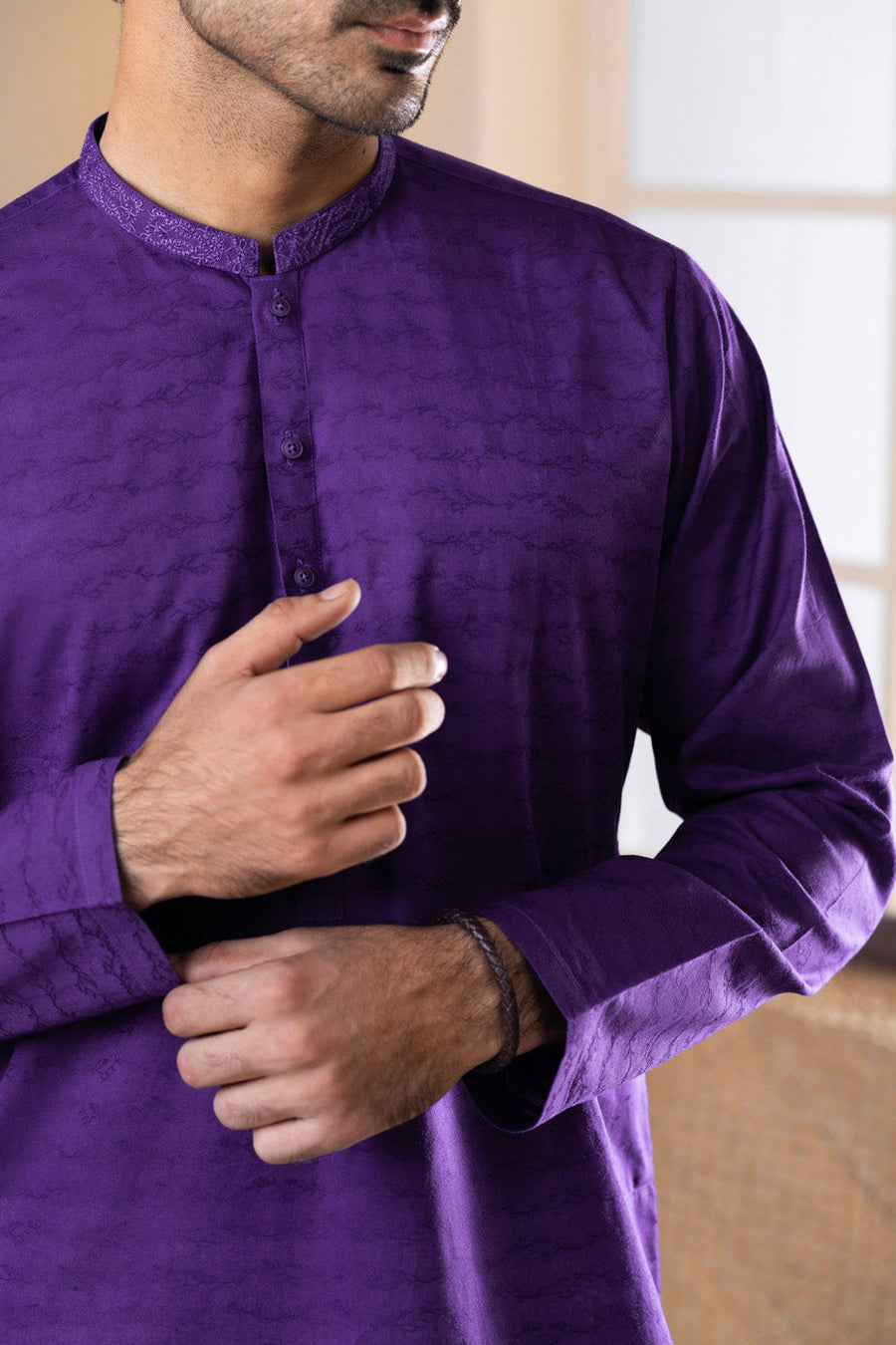 Plum Organic Cotton Kurta | Band Collar 2-Piece Set