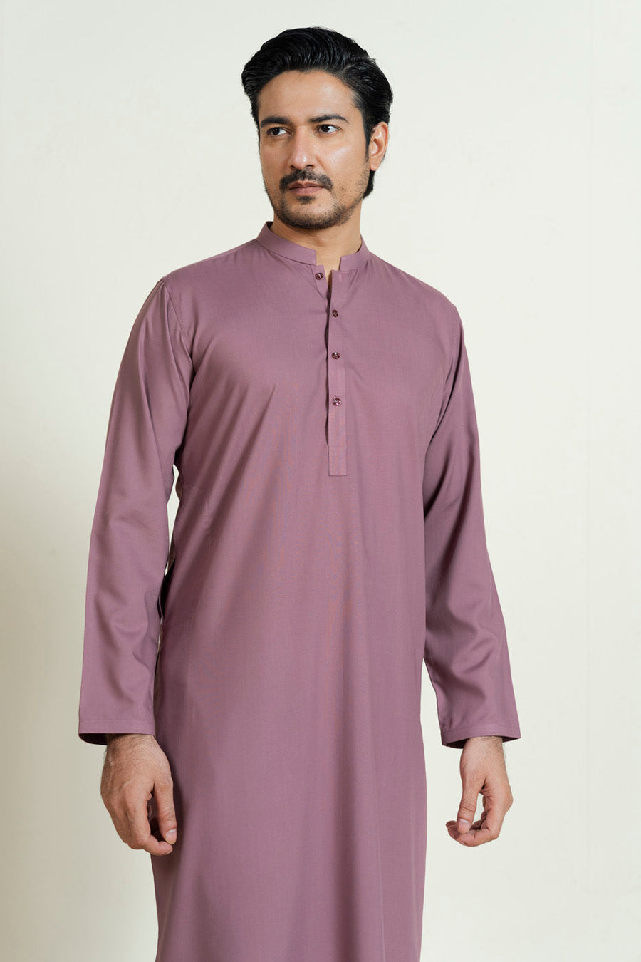 Dusty Rose Silk Kurta | Classic Band Collar 2-Piece