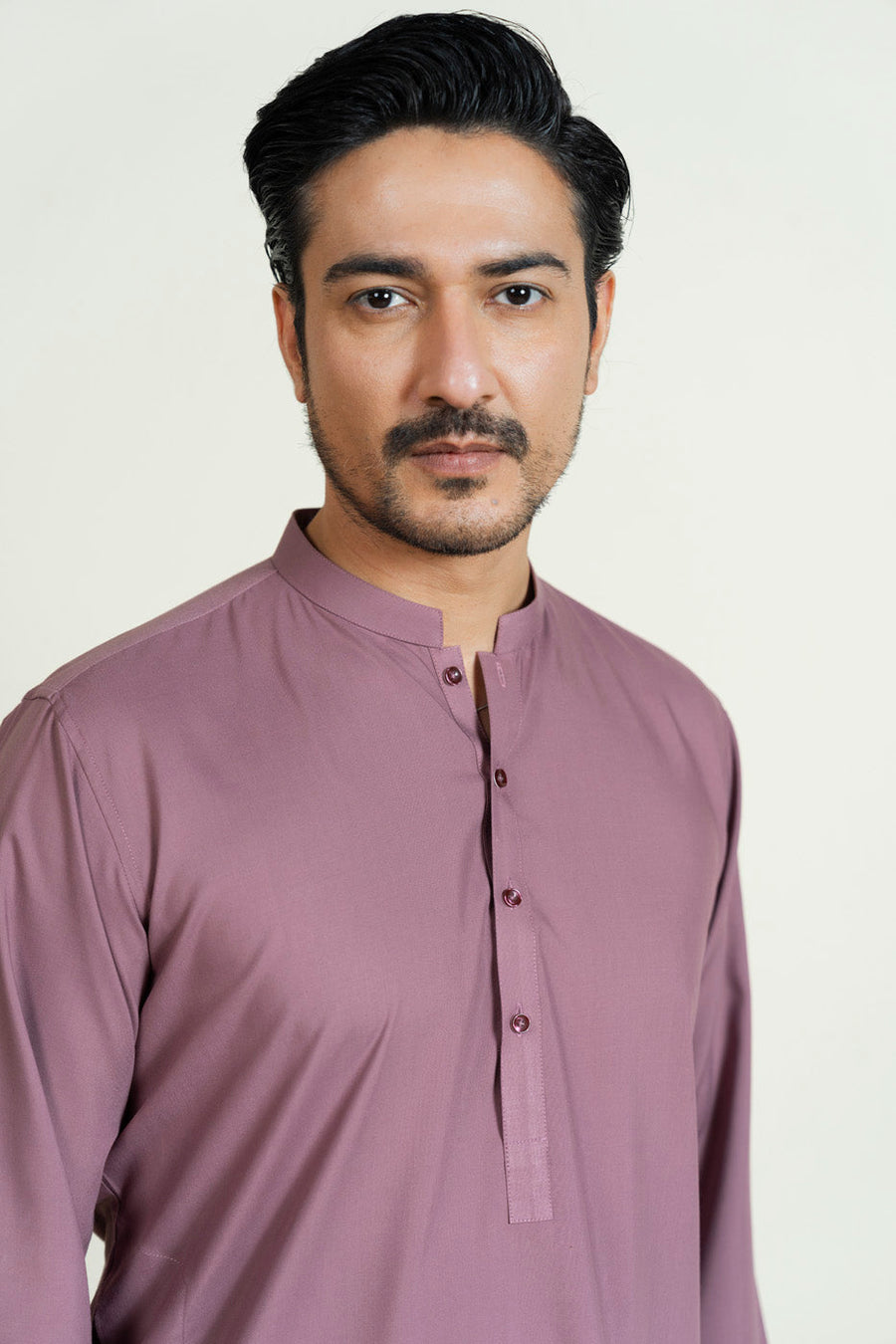 Dusty Rose Silk Kurta | Classic Band Collar 2-Piece