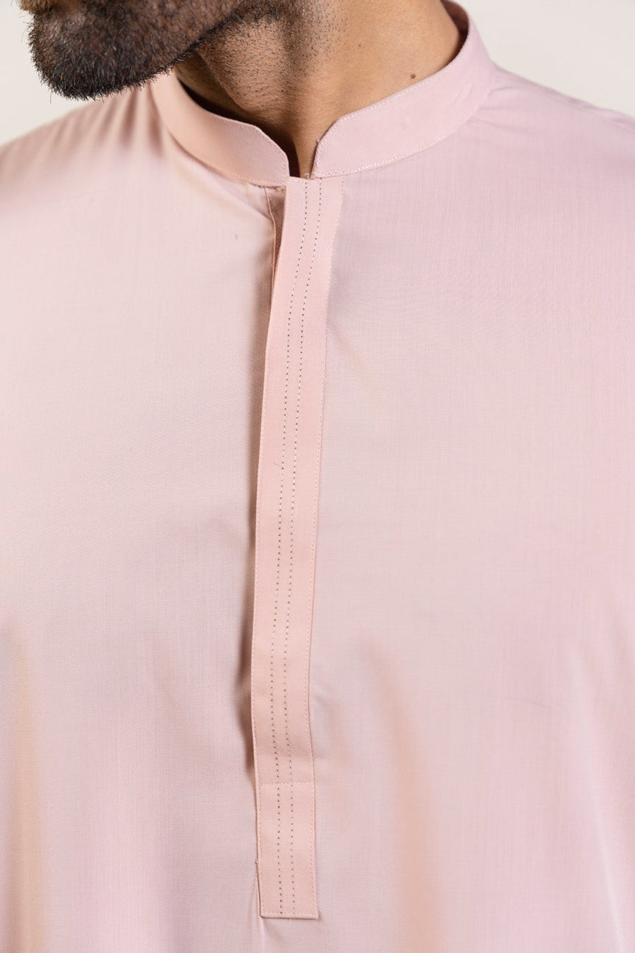 Tea Pink Mulberry Silk 2-Piece Kurta | Mandarin Collar