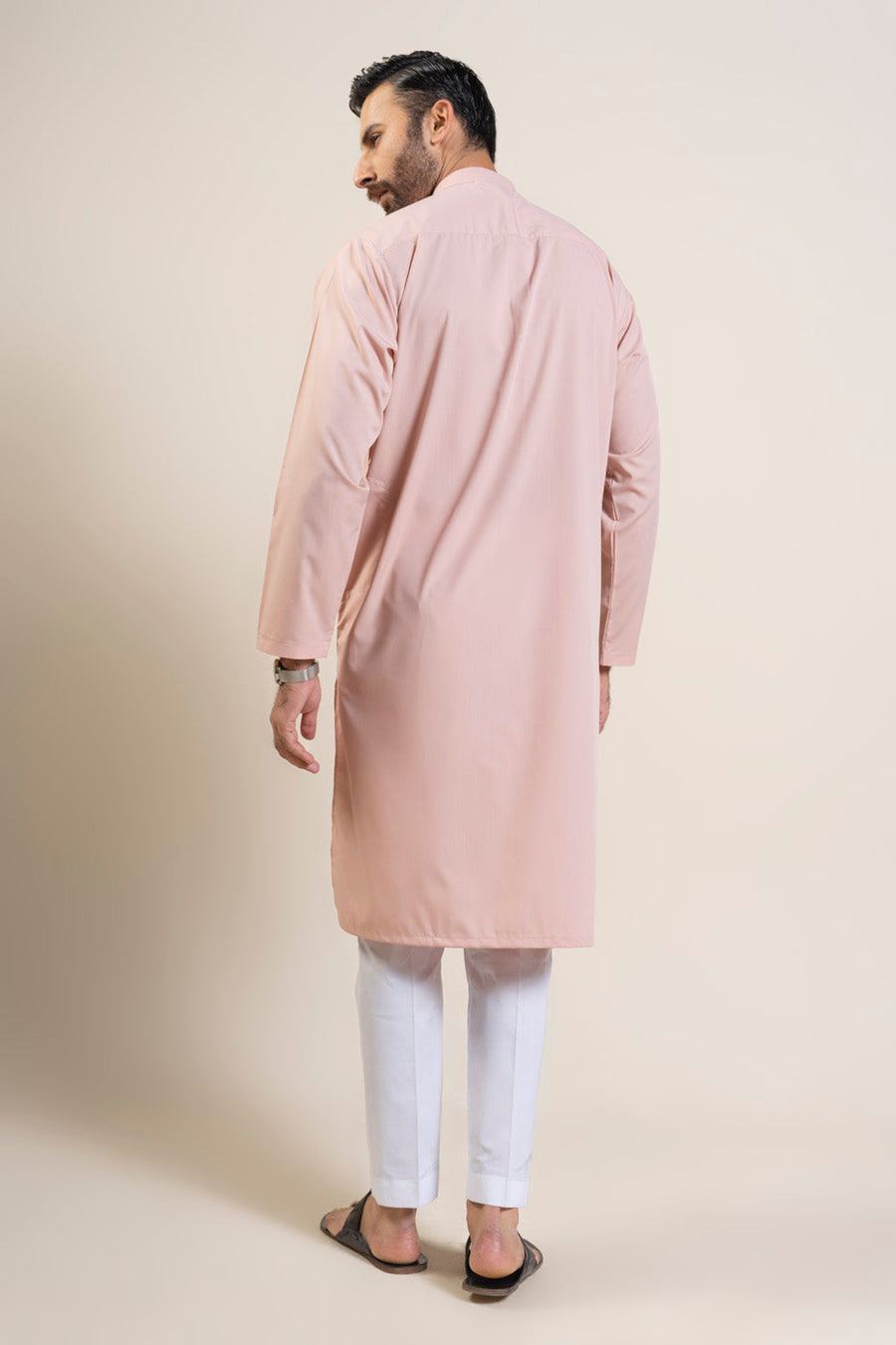 Tea Pink Mulberry Silk 2-Piece Kurta | Mandarin Collar