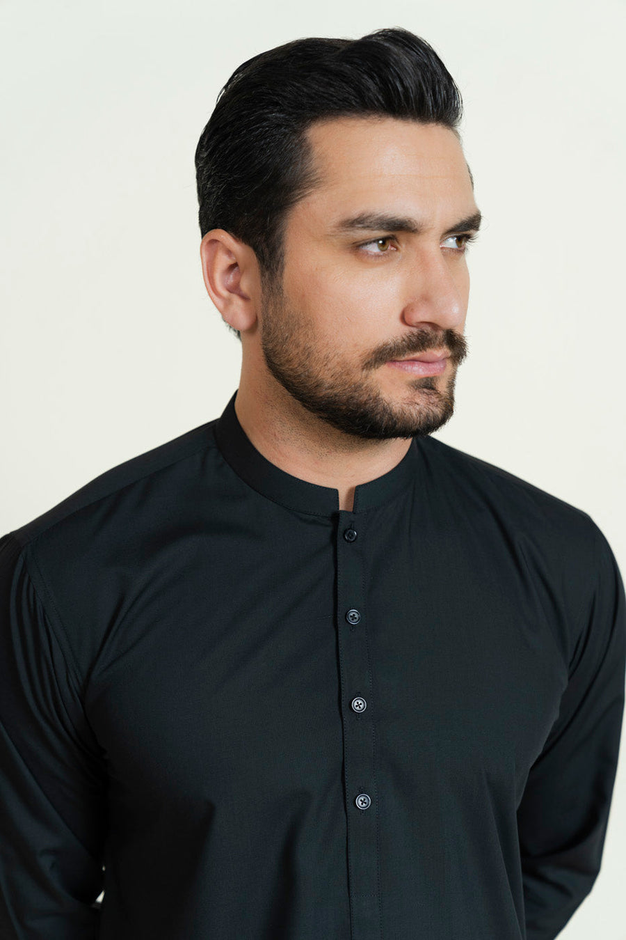 Midnight Navy Silk Blend 2-Piece Kurta | Band Collar