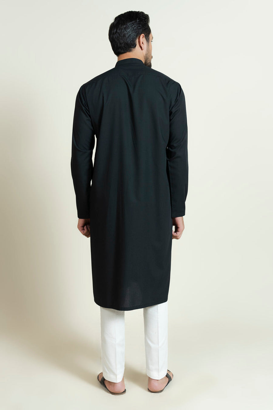 Midnight Navy Silk Blend 2-Piece Kurta | Band Collar