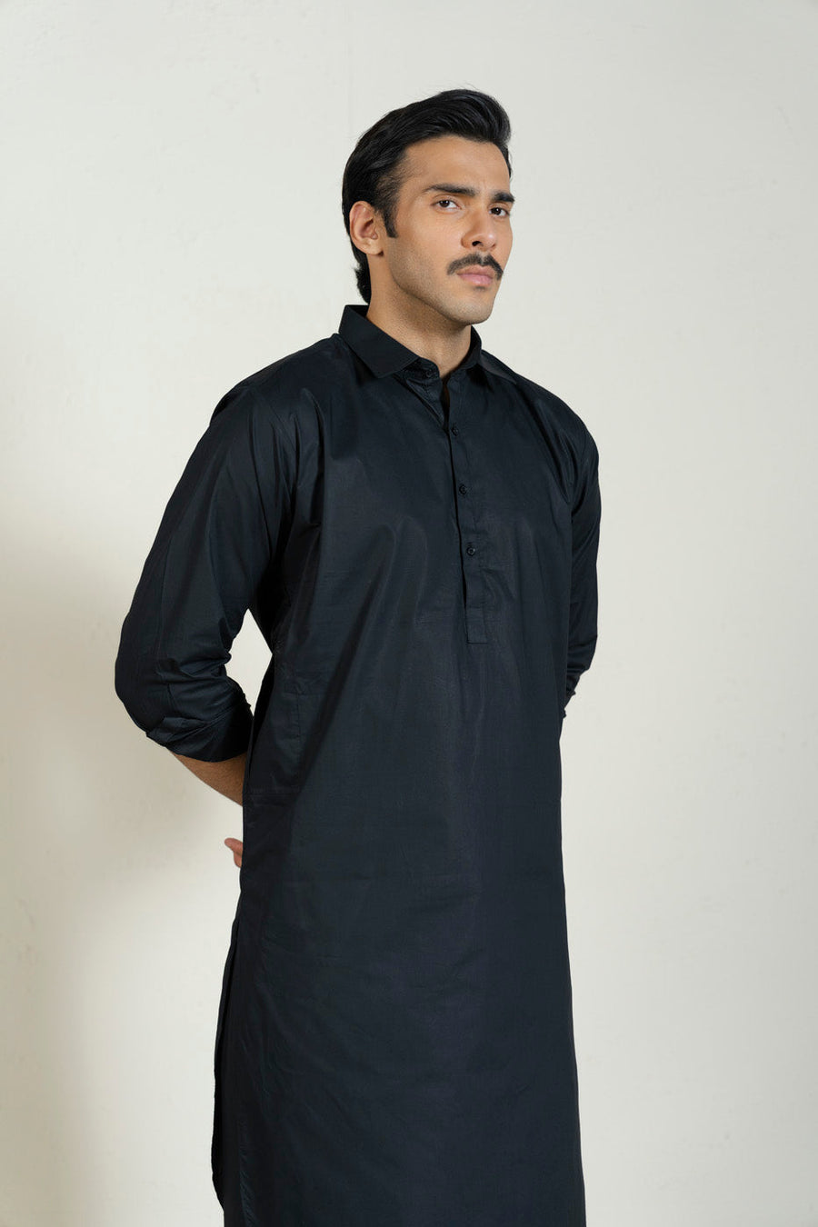 Midnight Navy Cotton Blend 2-Piece Kurta | Band Collar