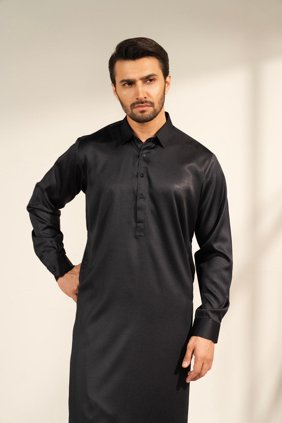 Midnight Silk Blend 2-Piece kurta-shalwar | Shirt Collar