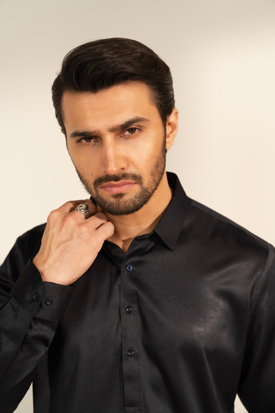 Midnight Silk Blend 2-Piece kurta-shalwar | Shirt Collar