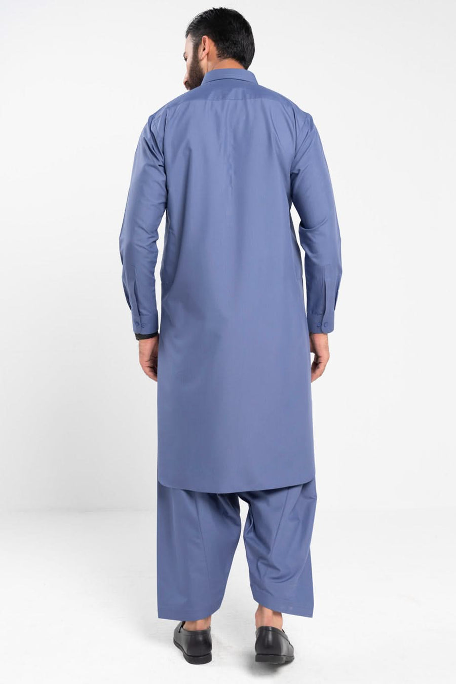 Slate Blue Silk-Blend 2-Piece Kurta Set | Crisp Collar