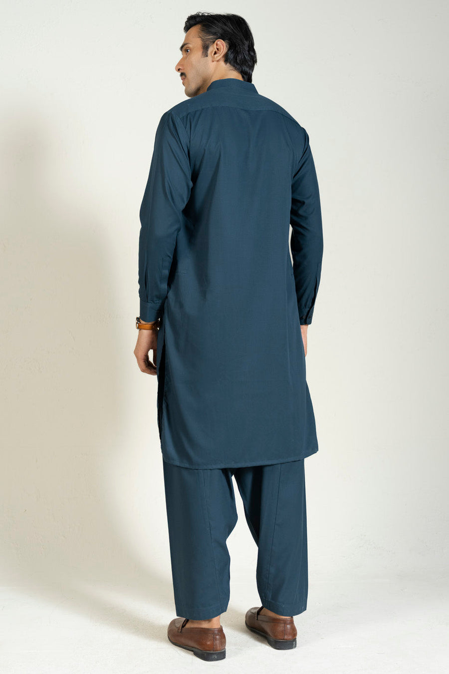 Teal Egyptian Cotton 2-Piece Kurta Set | Band Collar