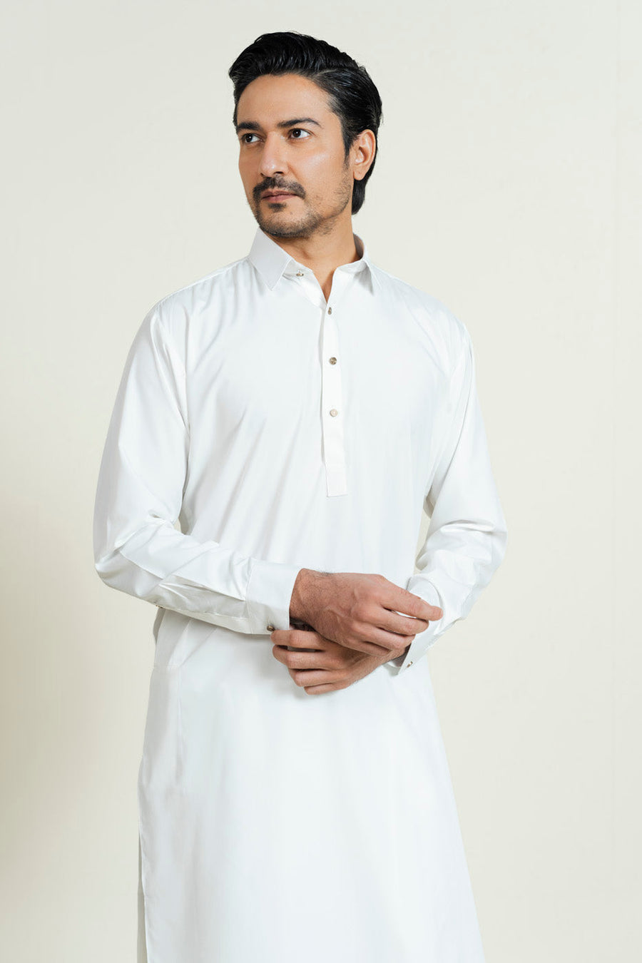 Off-White Cotton 2-Piece Kurta Set | Classic Collar