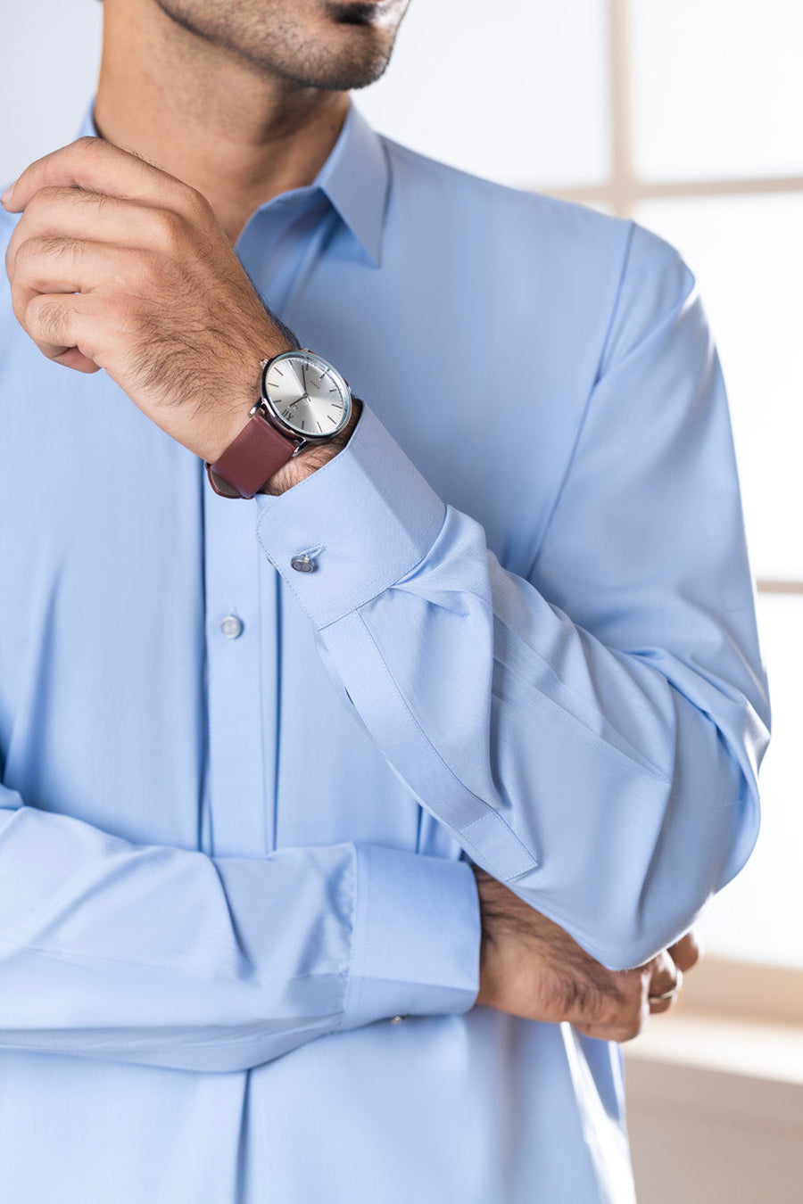 Slate Blue Silk Cotton 2-Piece Kurta | Classic Shirt Collar