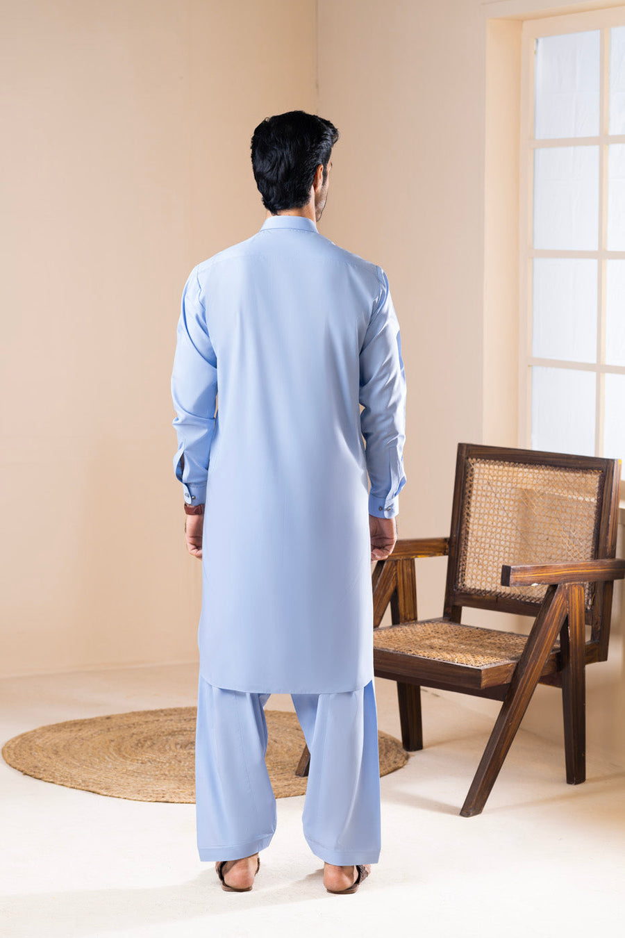 Slate Blue Silk Cotton 2-Piece Kurta | Classic Shirt Collar