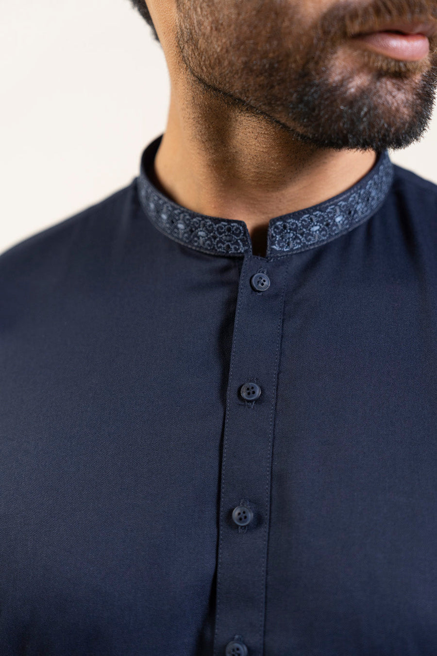 Midnight Navy Cotton 2-Piece Kurta | Band Collar Design