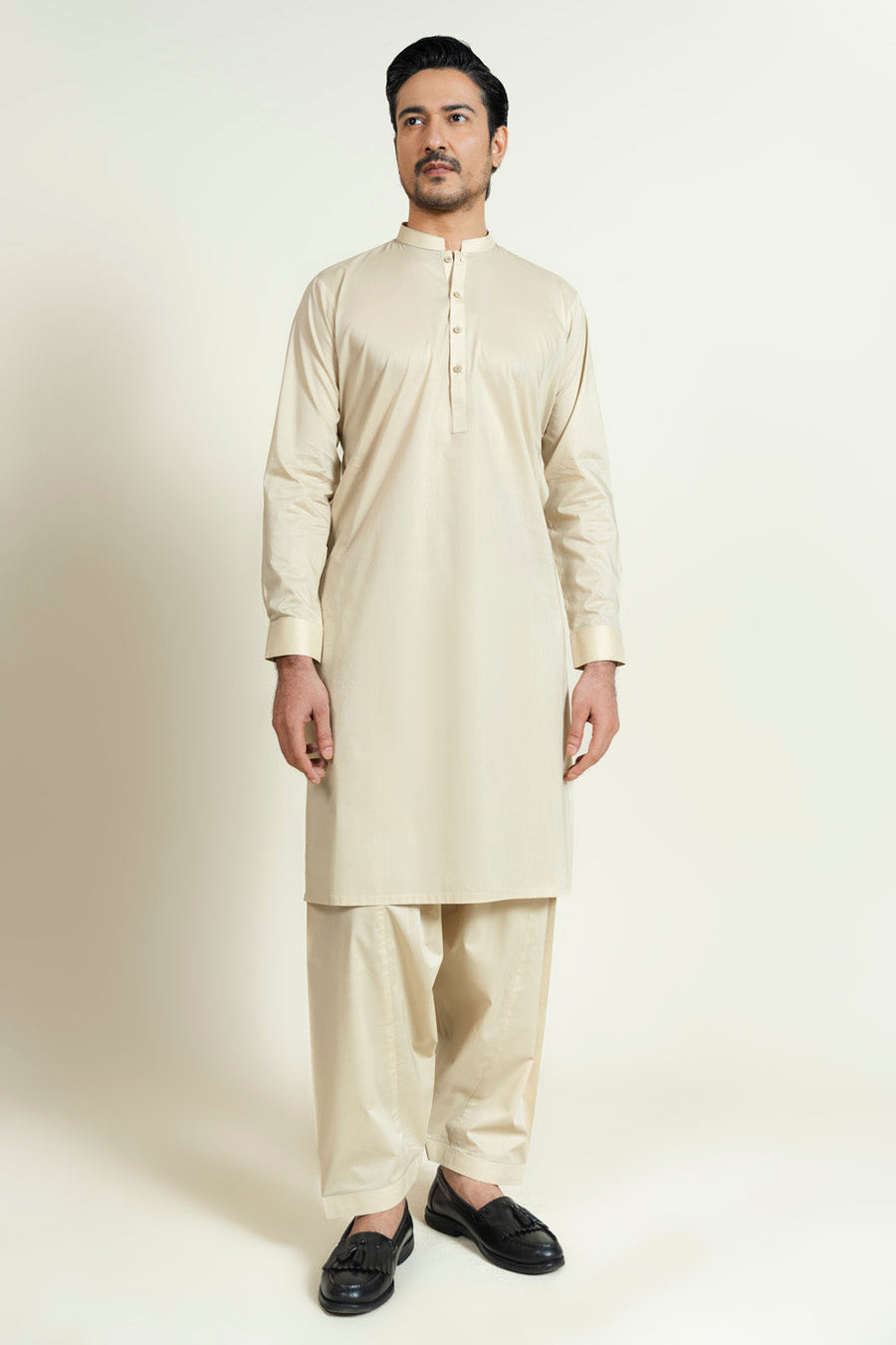 Ivory Cotton 2-Piece Kurta Set | Band Collar