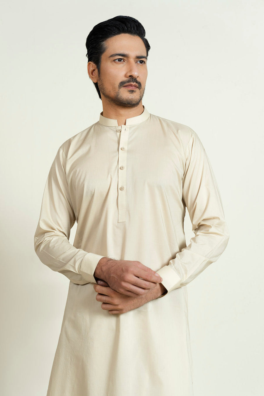 Ivory Cotton 2-Piece Kurta Set | Band Collar
