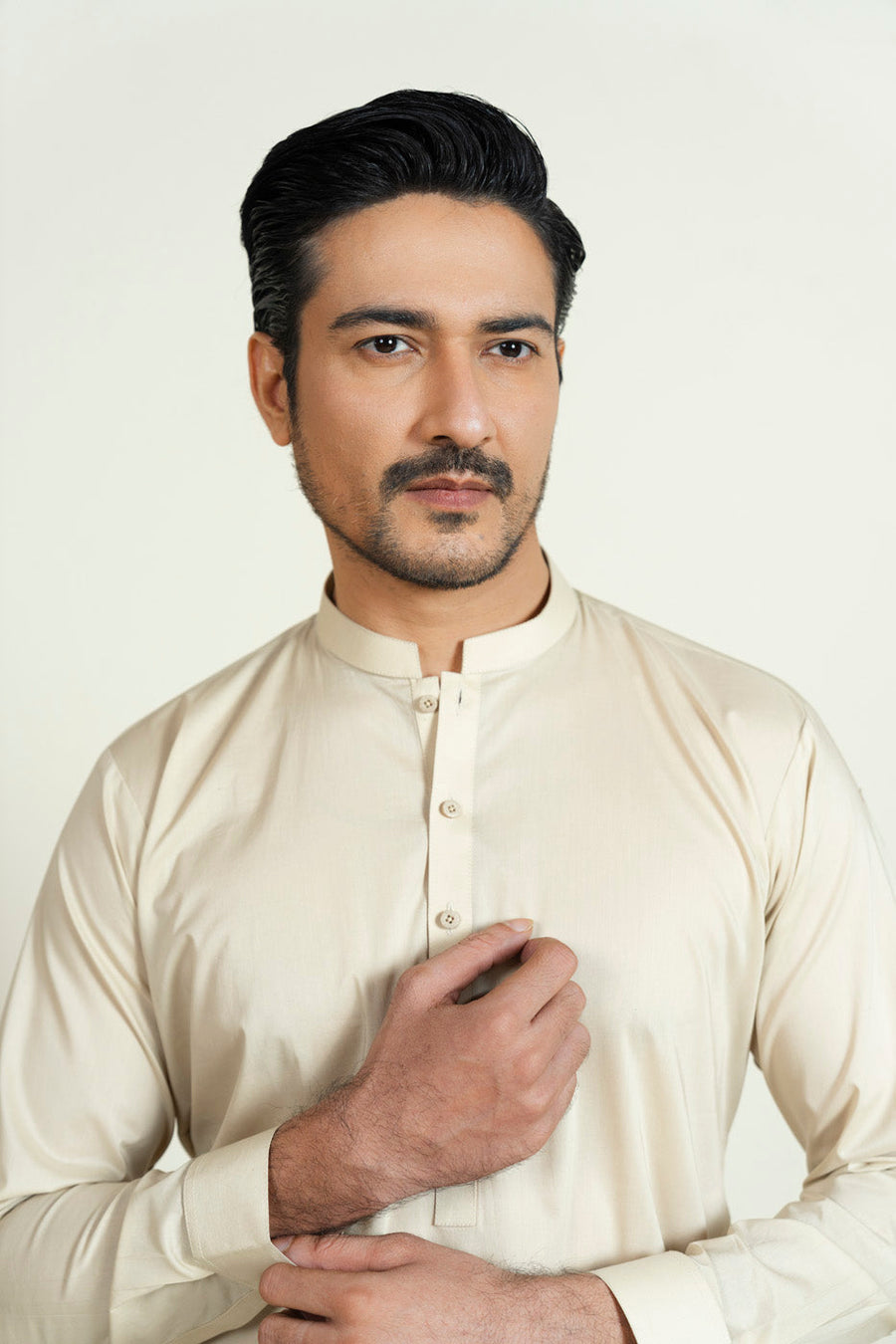 Ivory Cotton 2-Piece Kurta Set | Band Collar