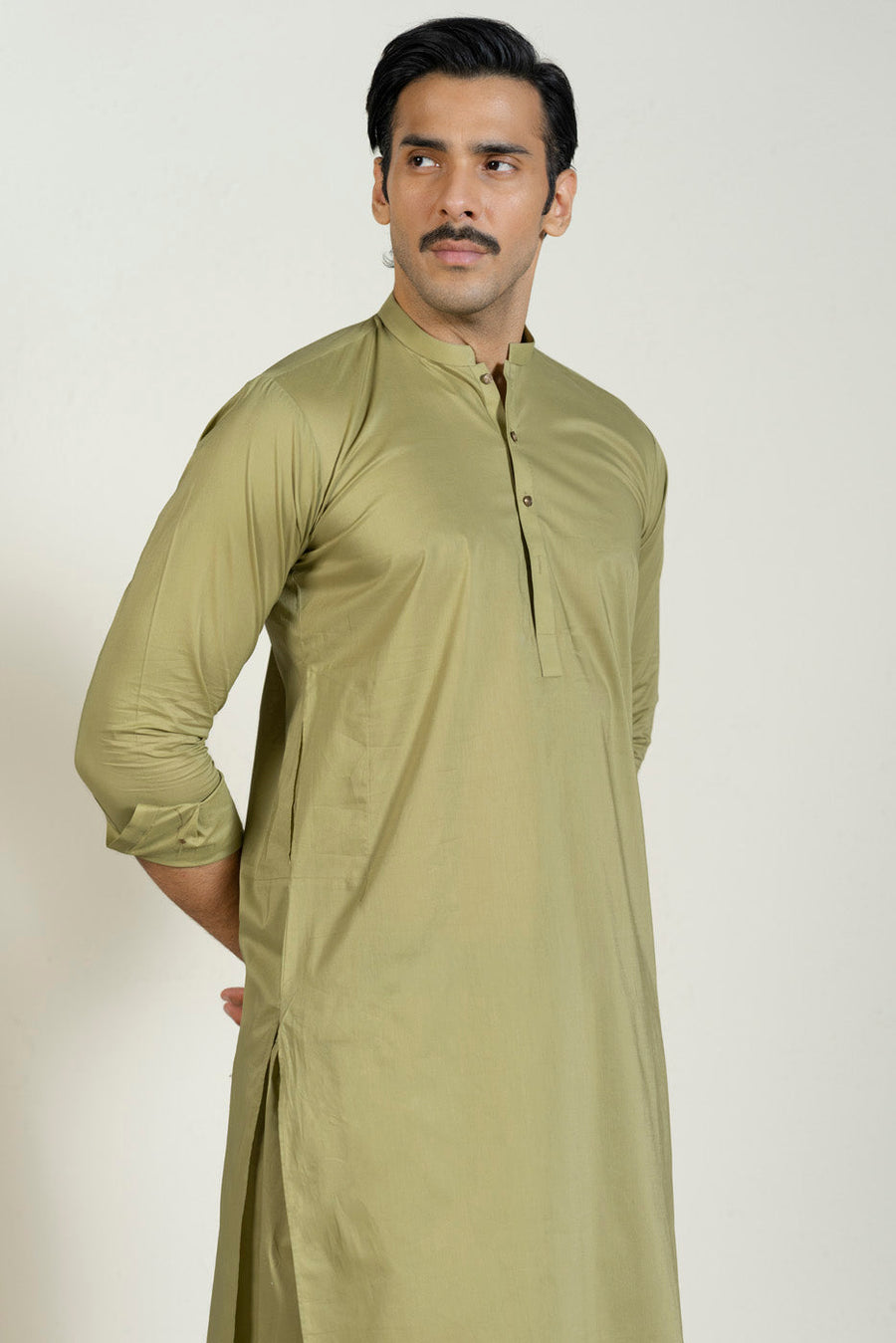 Sage Cotton 2-Piece Kurta Set | Band Collar Minimalist