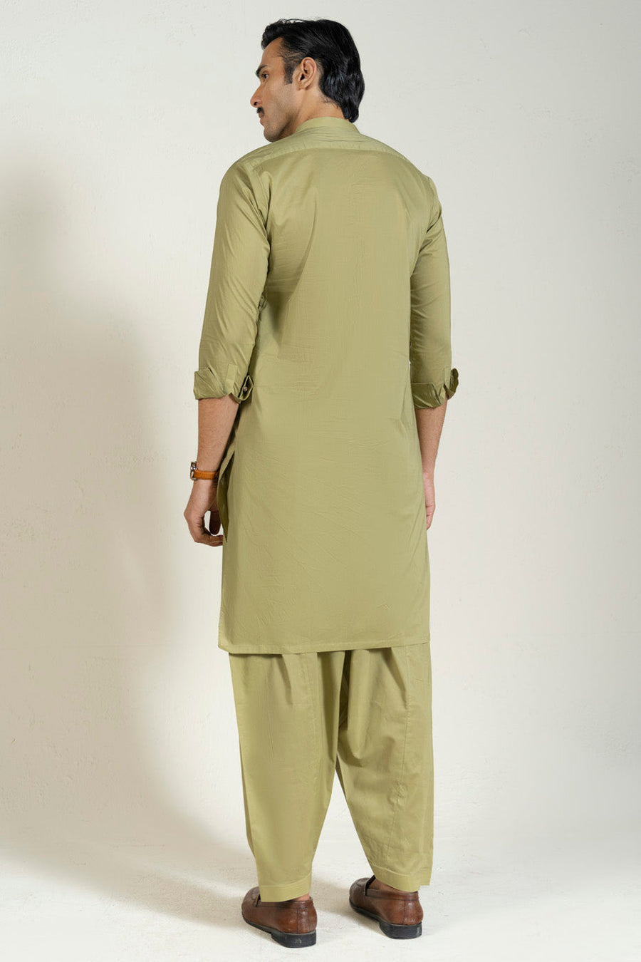 Sage Cotton 2-Piece Kurta Set | Band Collar Minimalist