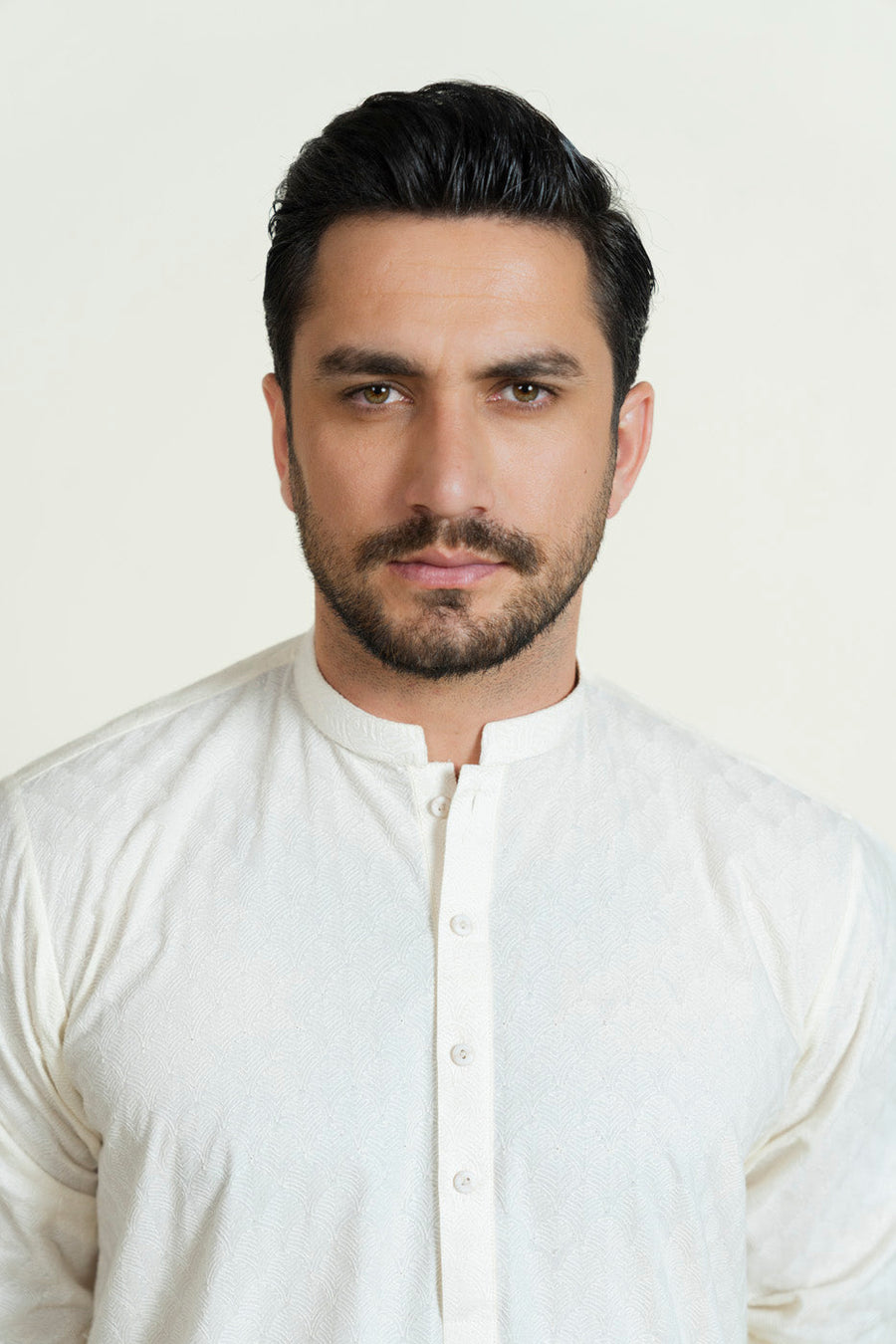 Ivory Linen 2-Piece Kurta Set | Band Collar Minimalist