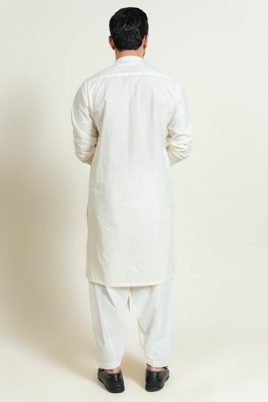 Ivory Linen 2-Piece Kurta Set | Band Collar Minimalist