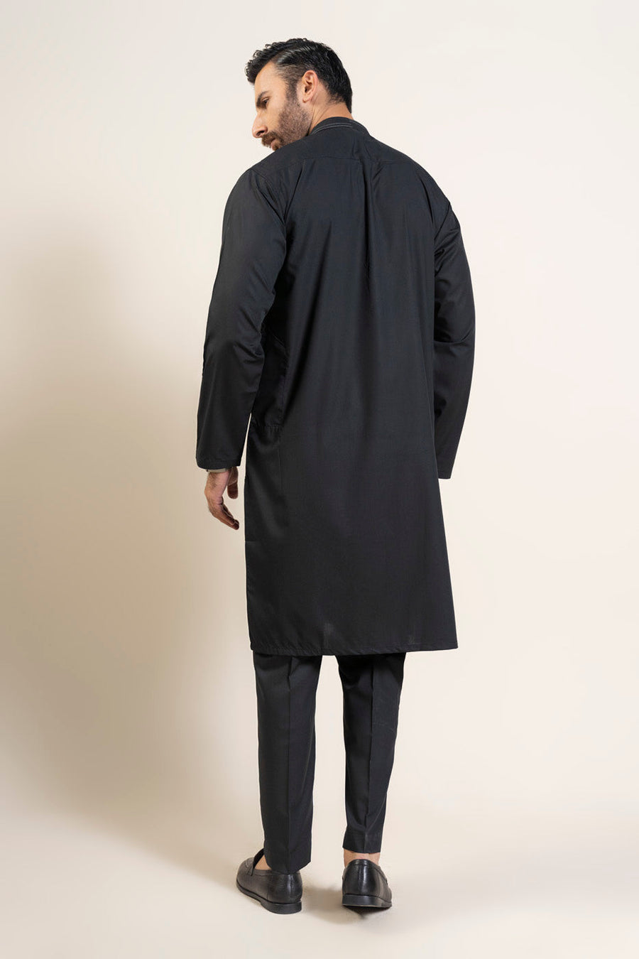 Midnight Cotton Blend 2-Piece Kurta Set | Band Collar