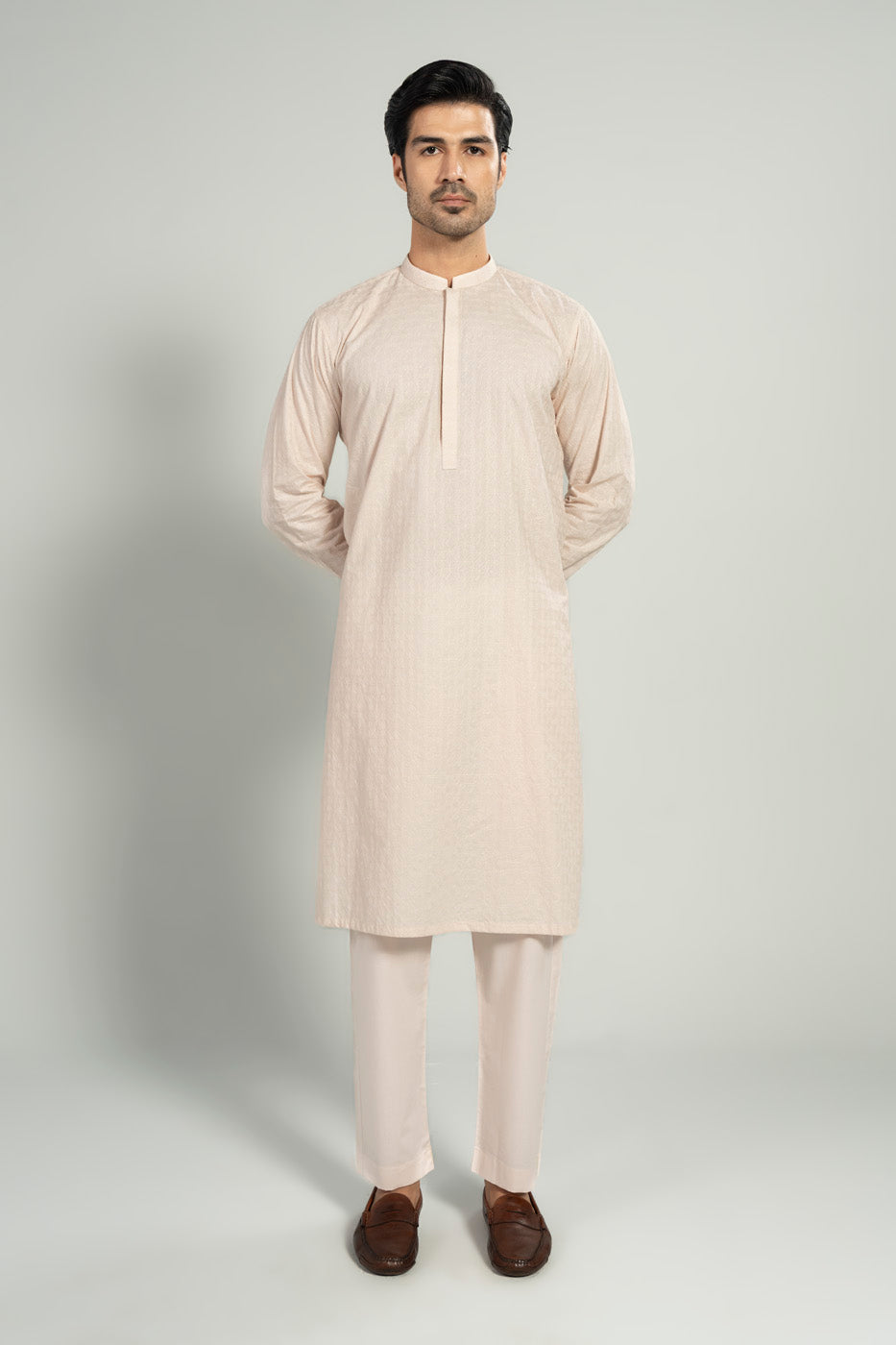Ivory Linen 2-Piece Kurta Set | Band Collar