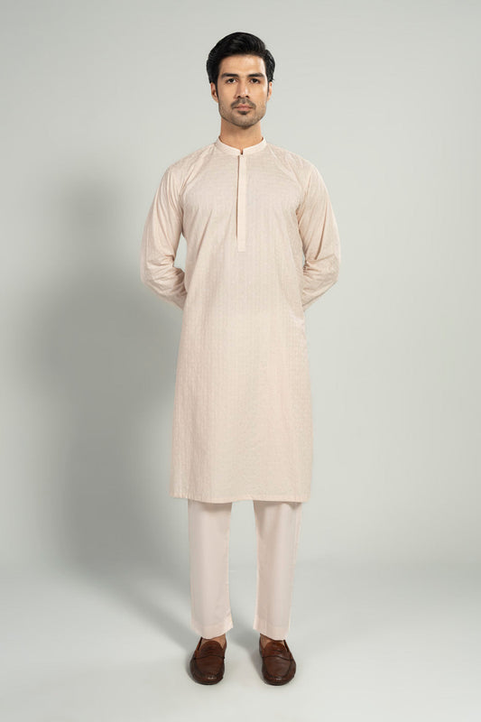 Ivory Linen 2-Piece Kurta Set | Band Collar