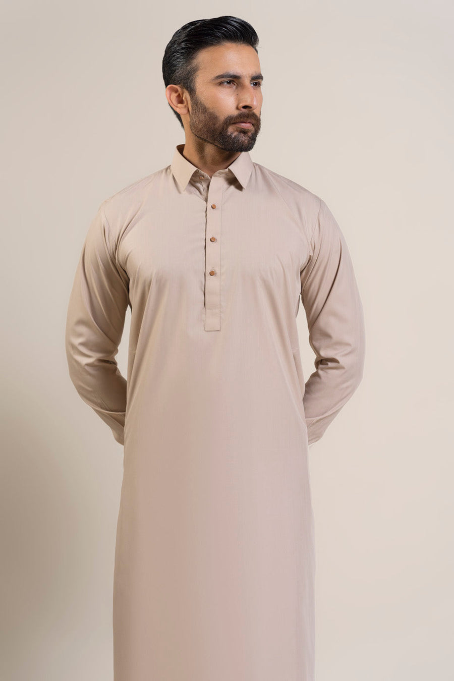 Ivory Silk Blend 2-Piece Kurta Shalwar | Shirt Collar