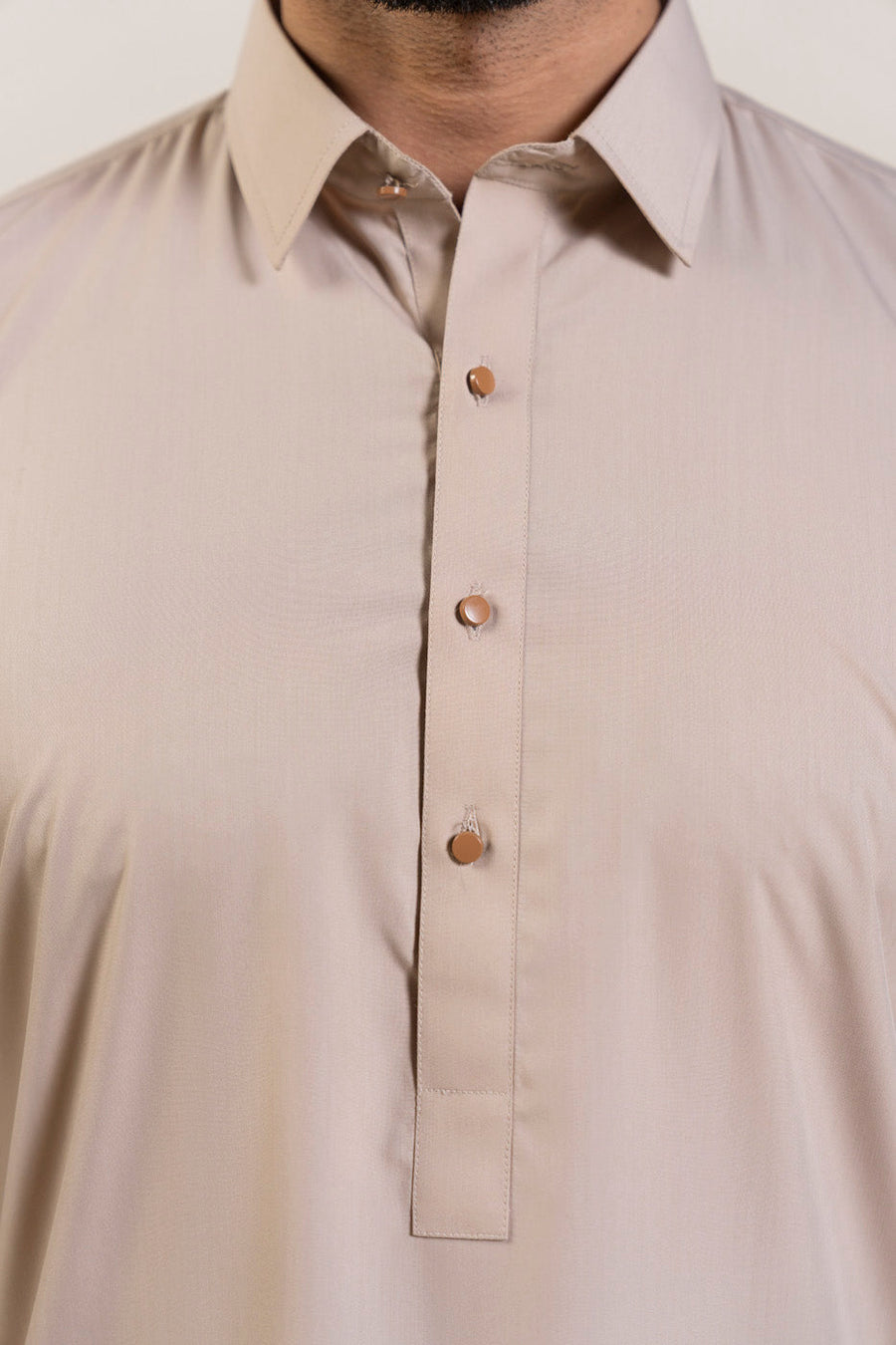 Ivory Silk Blend 2-Piece Kurta Shalwar | Shirt Collar