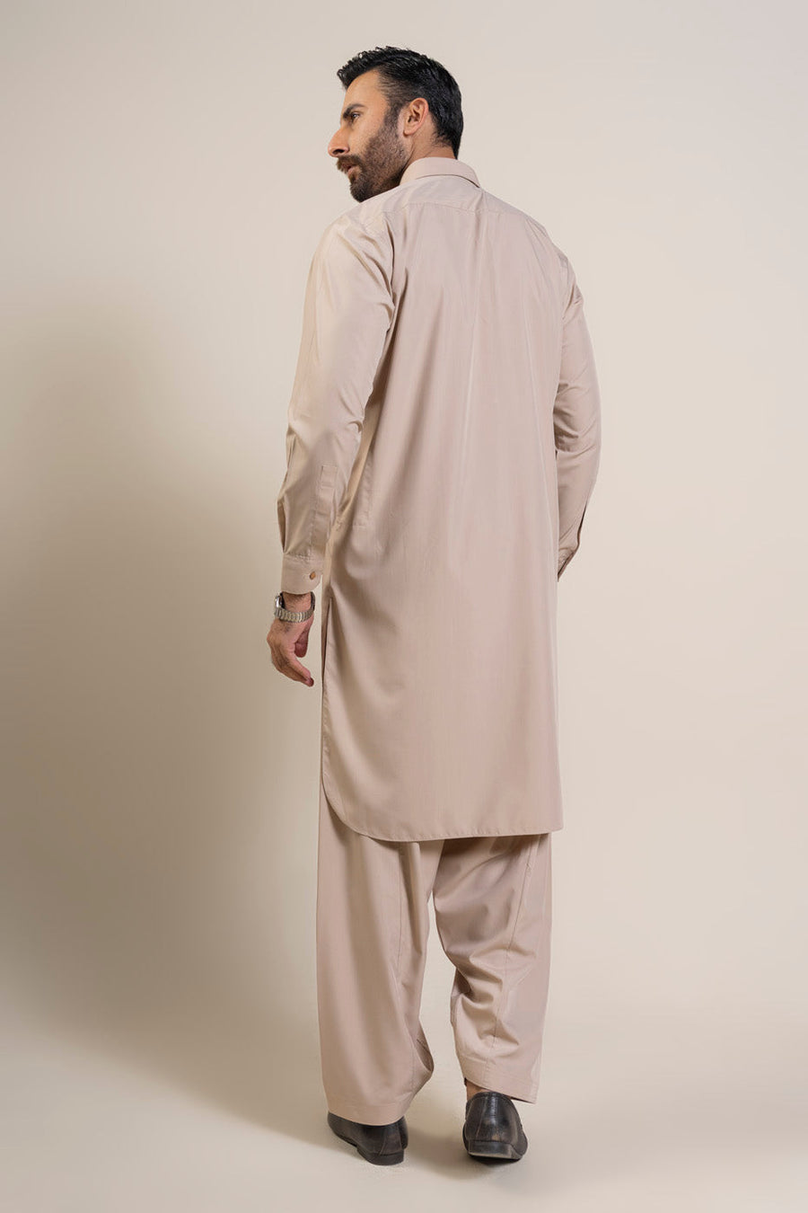 Ivory Silk Blend 2-Piece Kurta Shalwar | Shirt Collar