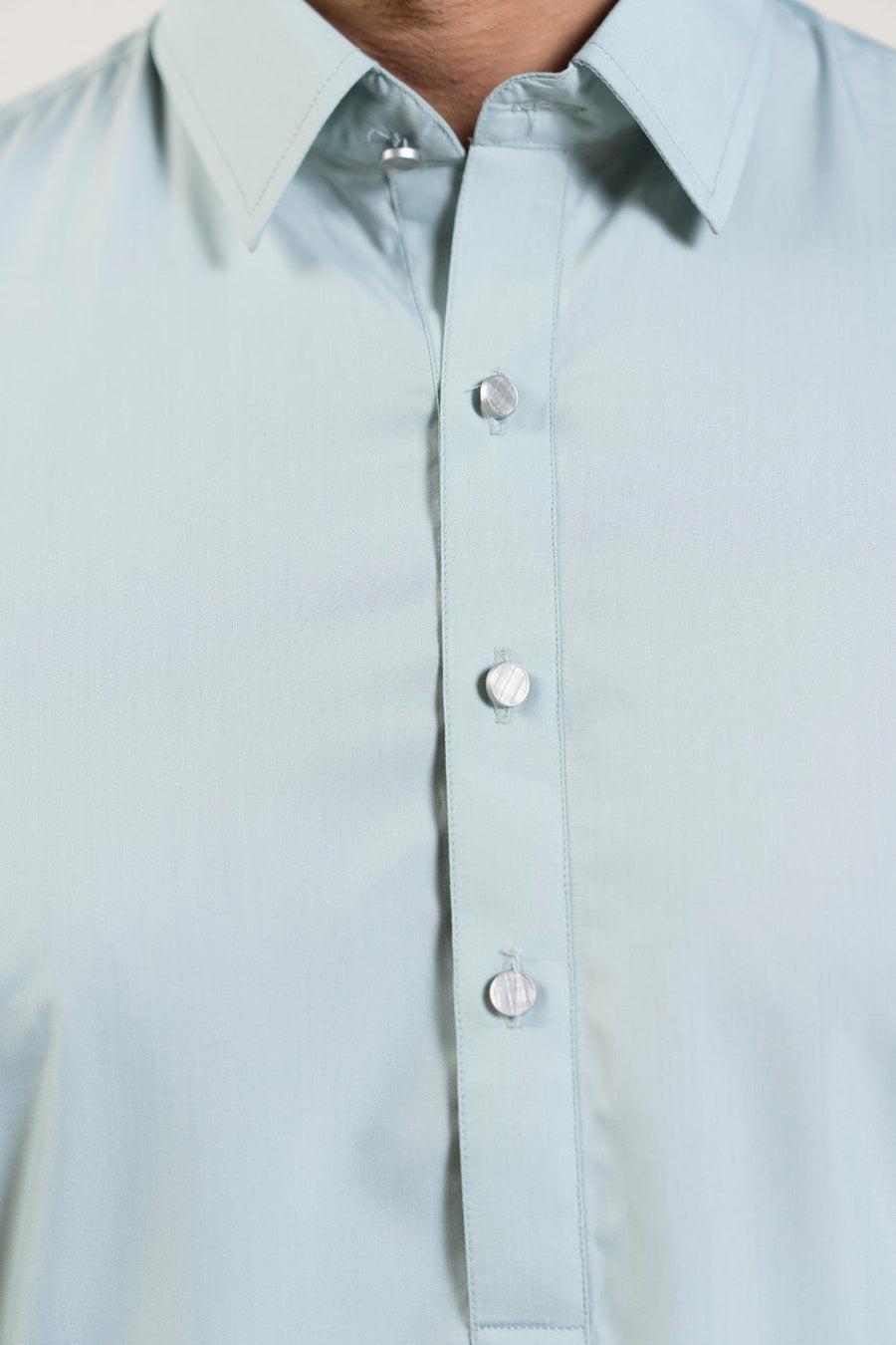 Sage Silk Blend 2-Piece Kurta Shalwar | Shirt Collar