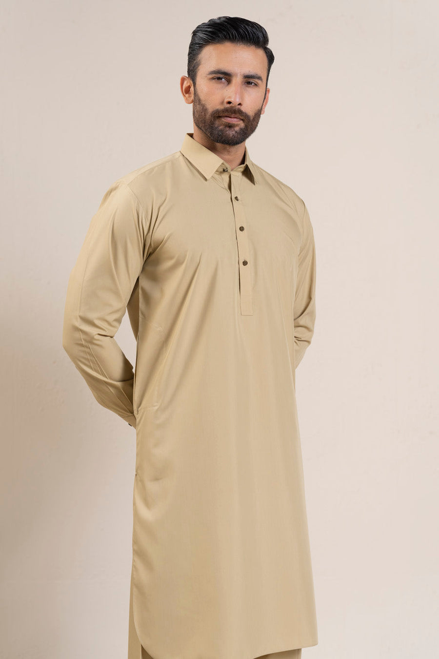 Ivory Silk Blend 2-Piece Kurta | Classic Collar Kameez