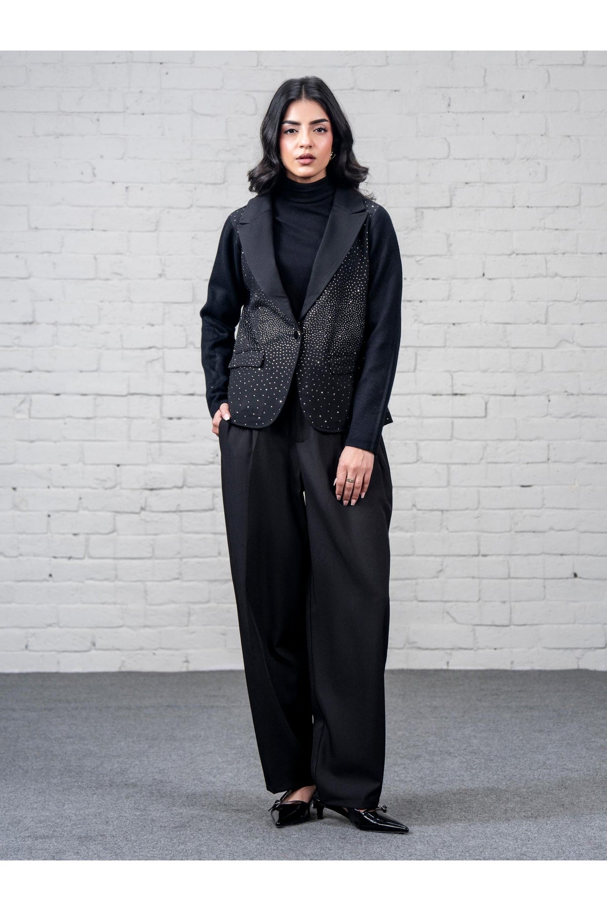 Midnight Wool Blend 3-Piece Suit | Rhinestone Blazer