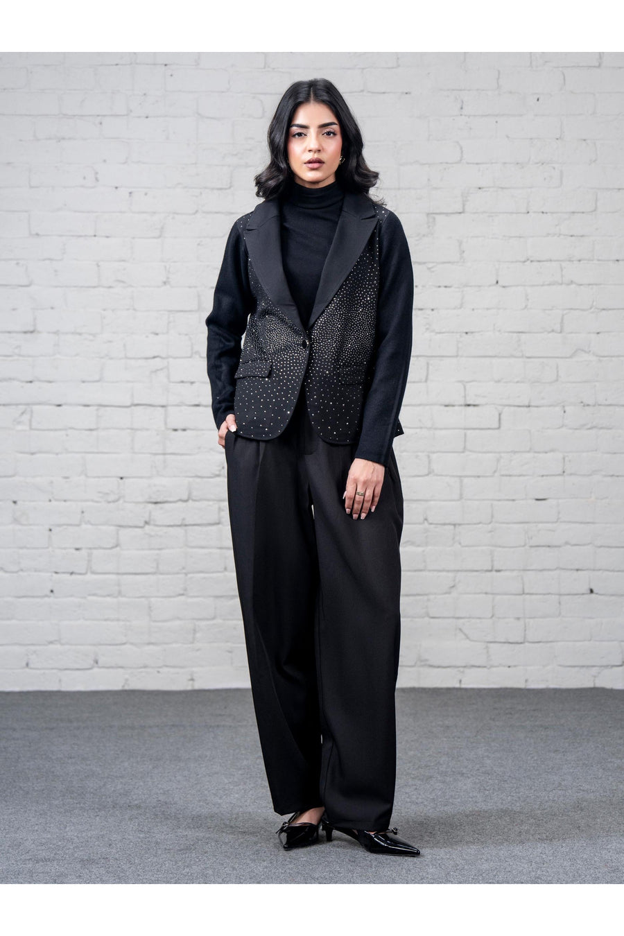 Midnight Wool Blend 3-Piece Suit | Rhinestone Blazer