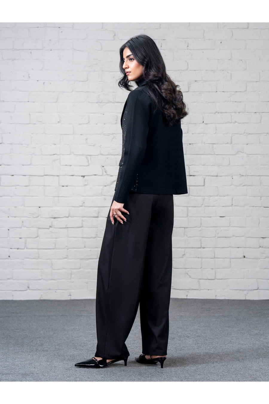 Midnight Wool Blend 3-Piece Suit | Rhinestone Blazer
