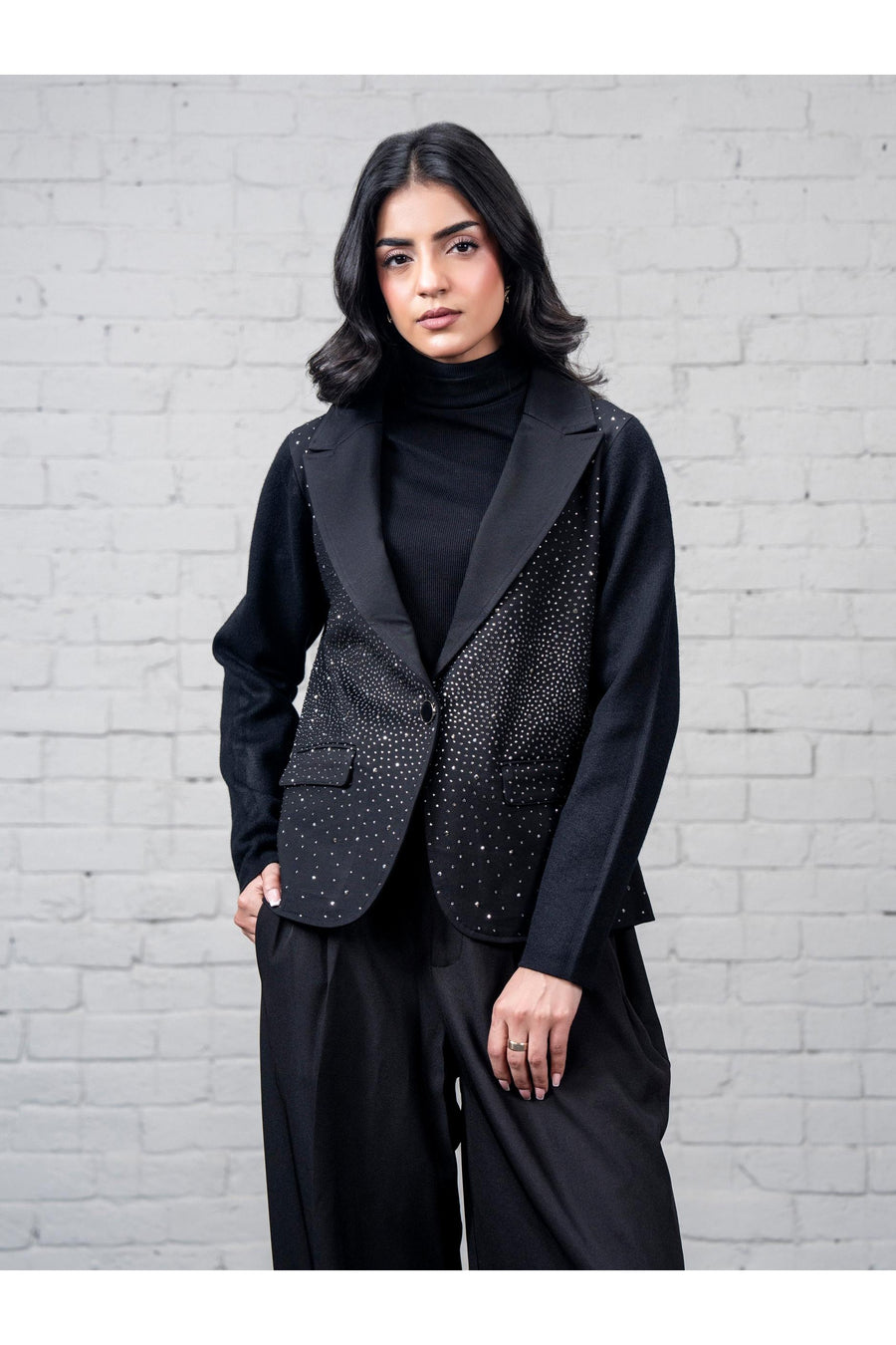 Midnight Wool Blend 3-Piece Suit | Rhinestone Blazer
