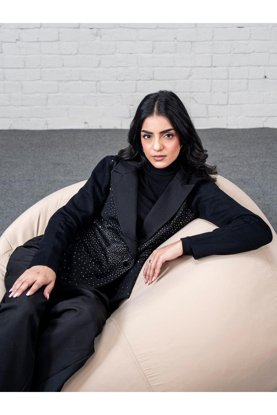 Midnight Wool Blend 3-Piece Suit | Rhinestone Blazer