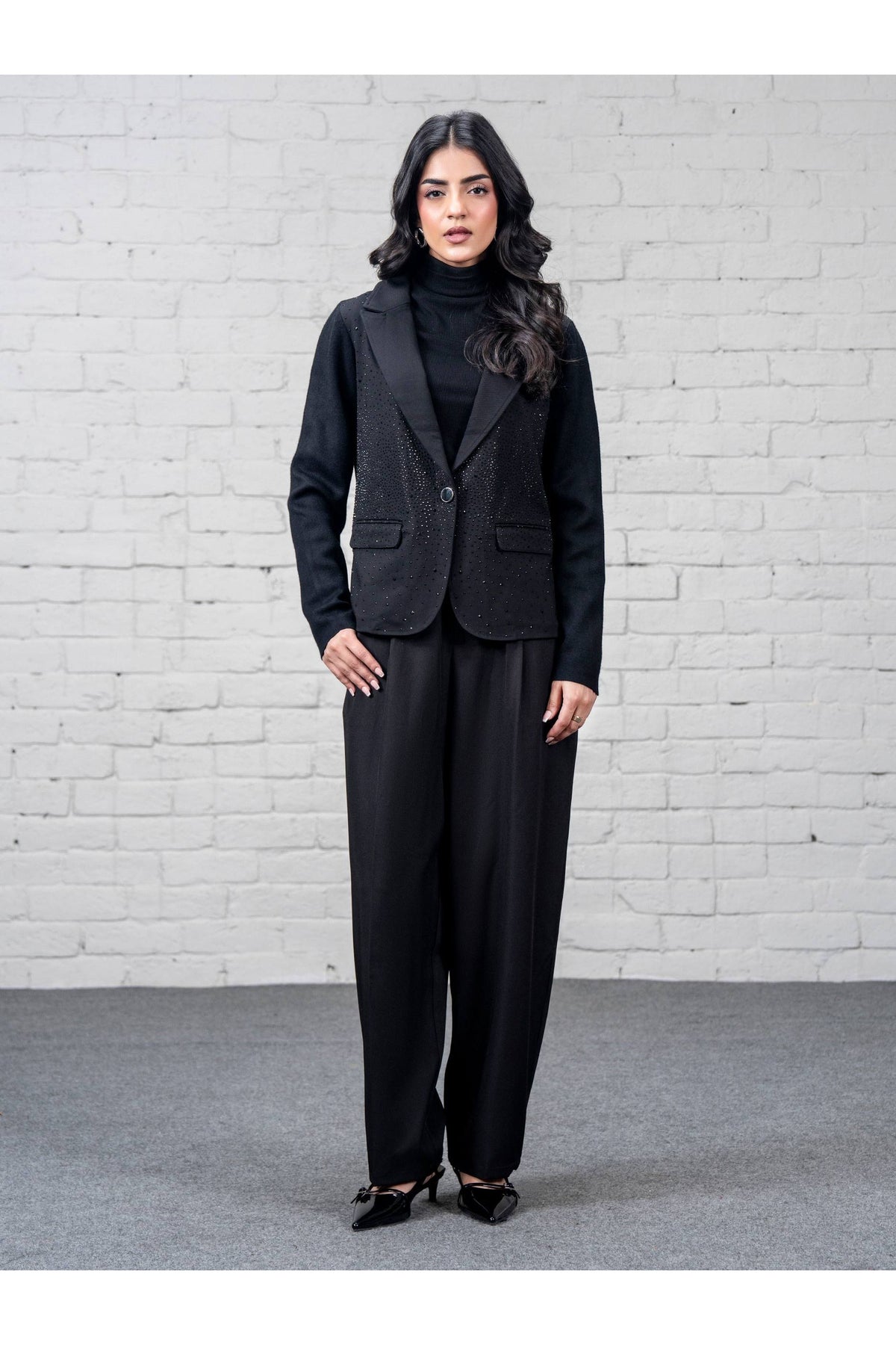 Midnight Wool Blazer 3-Piece | Cutdana Embellished