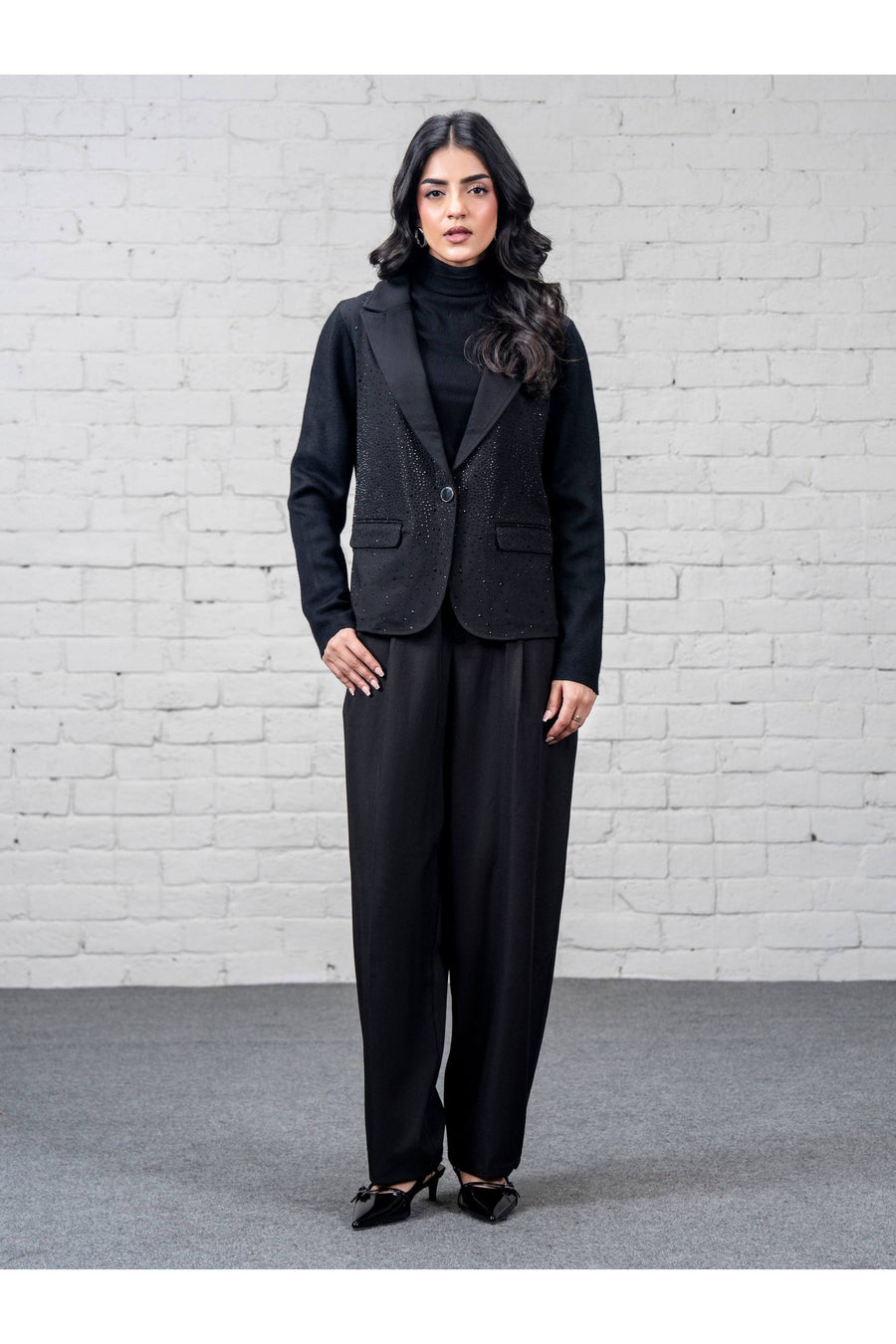 Midnight Wool Blazer 3-Piece | Cutdana Embellished