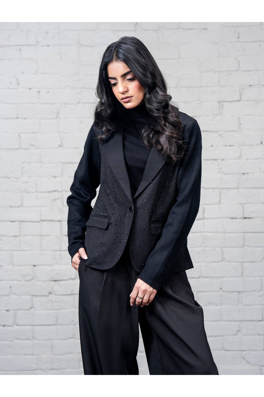 Midnight Wool Blazer 3-Piece | Cutdana Embellished