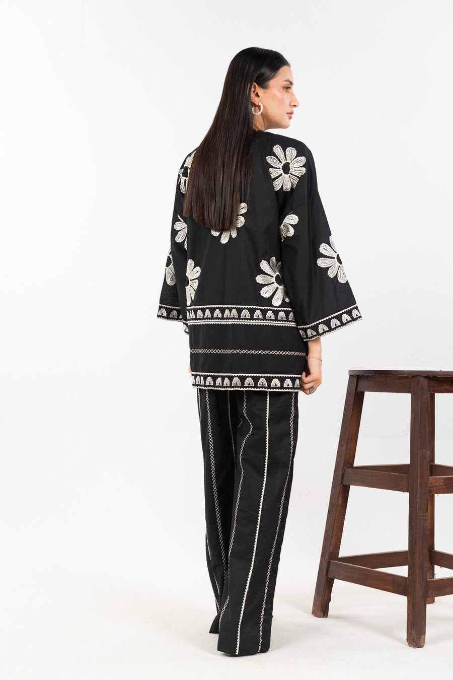 Midnight Cotton 2-Piece Suit | Floral Zardosi Work
