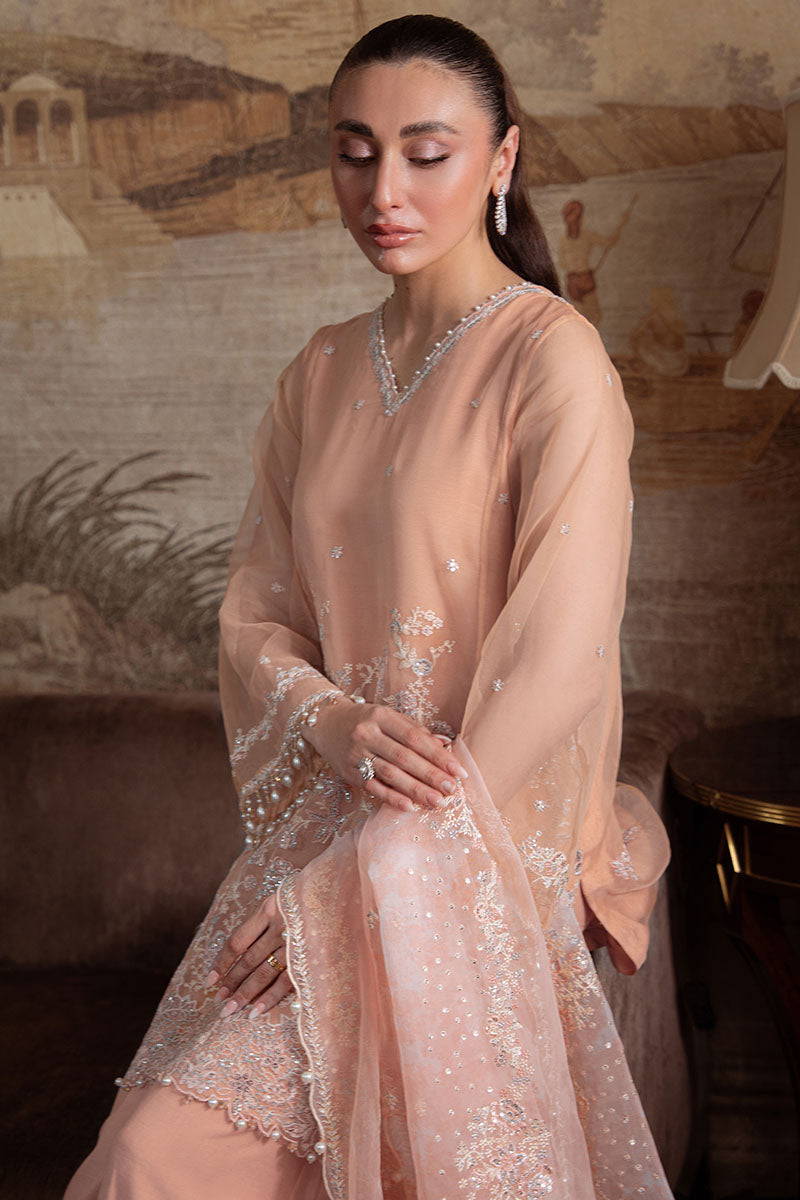 CORAL BLOOM-4PC ORGANZA EMBROIDERED PRET - Pehnaawaa