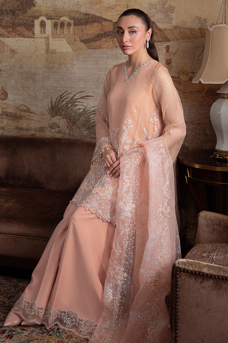 CORAL BLOOM-4PC ORGANZA EMBROIDERED PRET - Pehnaawaa