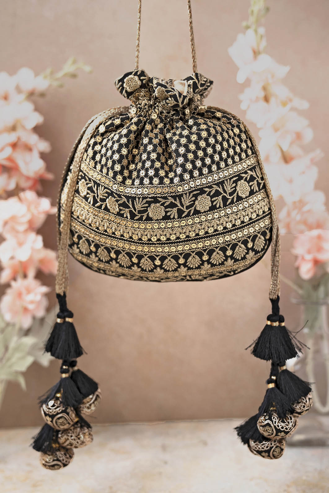 Embroidered Black Potli Bag