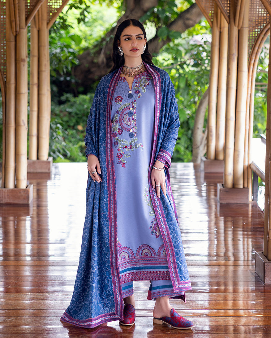 Lavender Karandi Three-Piece Set | 3-Piece Floral Embroidery