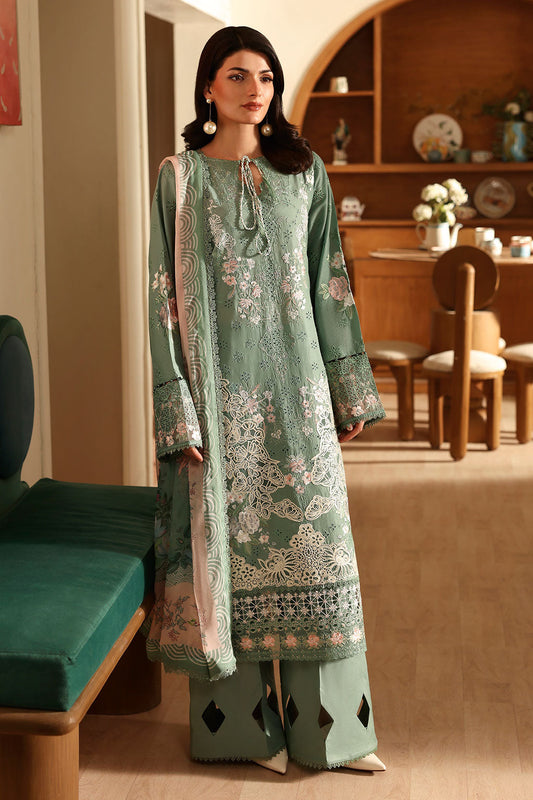 Sage Green Embroidered Lawn Suit with Digital Printed Chiffon Dupatta